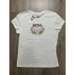 Y2K Roxy White Flowers Women's T Shirt Size L